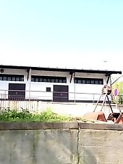 15 pictures - Dark haired girl sprinkles her piss off a ledge