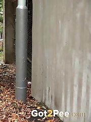 15 pictures - Chubby girl pulls up her dress to piss outside