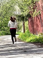 15 pictures - Public pissing for brunette babe who squats