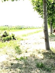 15 pictures - Blonde with plaited hair squats to piss outside