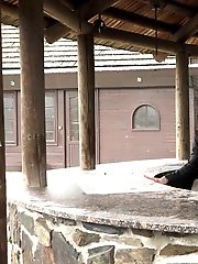 15 pictures - Counter top outdoor pissing for hot Eurobabe