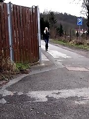 15 pictures - Blonde babe pisses onto concrete like a sprinkler