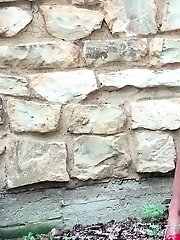 15 pictures - Gorgeous girl squats near a log to piss outside