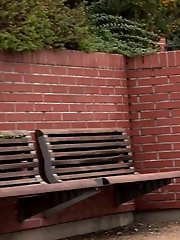 15 pictures - Blonde babe squats on wooden benches to pee