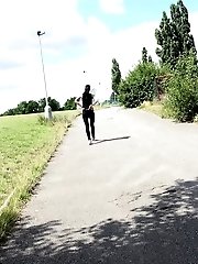 15 pictures - Dark haired girl wearing glasses pees outside