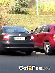 15 pictures - Shy girl needs to pee next to a busy road