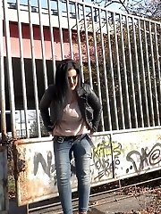 15 pictures - Closeup pissing for bursting raven haired babe