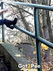 15 pictures - Messy outdoor pissing for pretty blonde babe