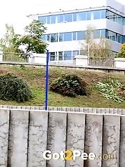 15 pictures - Messy piss puddle is left after outdoor pissing