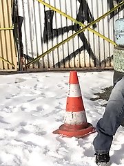 15 pictures - Violette squats in the snow to piss outside