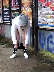 15 pictures - Hot blonde pees twice while being filmed