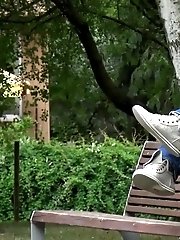 15 pictures - Gorgeous redhead lifts up her legs to piss outside