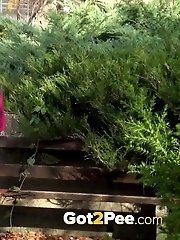 15 pictures - Brunette has a really long piss on a bench