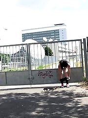 15 pictures - Dark haired girl wearing glasses pees outside