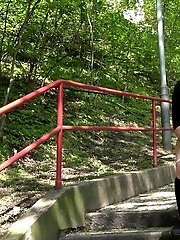 15 pictures - Blonde in knee socks pisses on the ground