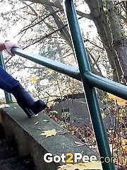 15 pictures - Messy outdoor pissing for pretty blonde babe