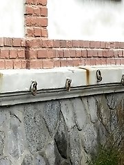 15 pictures - Sexy brunette lifts up her dress to piss