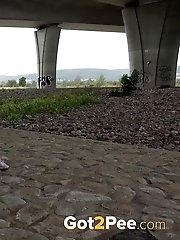 15 pictures - Exotic babe squats to piss near main road