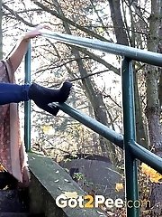 15 pictures - Messy outdoor pissing for pretty blonde babe