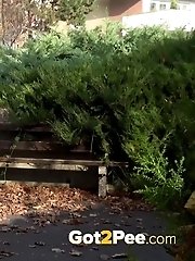 15 pictures - Brunette has a really long piss on a bench
