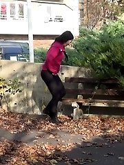 15 pictures - Brunette has a really long piss on a bench