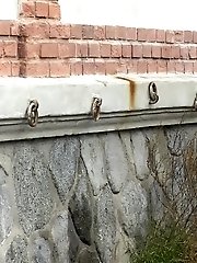 15 pictures - Sexy brunette lifts up her dress to piss