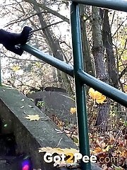 15 pictures - Messy outdoor pissing for pretty blonde babe