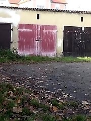15 pictures - Blonde babe pees next to some garages