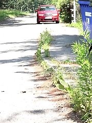 15 pictures - European babe pisses next to recycling bins