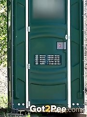 15 pictures - Stunning girl sprays her piss on a portable loo