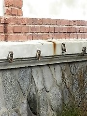 15 pictures - Sexy brunette lifts up her dress to piss