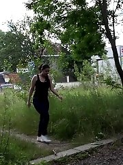 15 pictures - Dark haired girl gets her ass wet by pissing