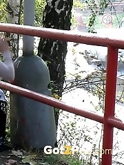 15 pictures - Hot blonde shows off her ass while peeing