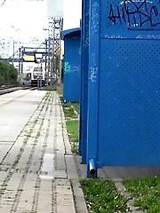 15 pictures - Blonde needs to piss on the train platform