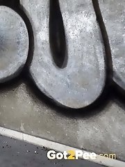 15 pictures - Cute girl in denims pisses onto the concrete