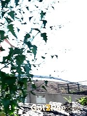 15 pictures - Hot babe takes off her shorts to piss outside