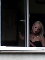 15 pictures - Blonde feels naughty and pisses out of the window