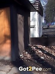 15 pictures - Pretty brunette pisses in public by the airport