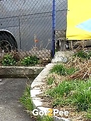 15 pictures - Dark haired girl pisses by a public car park