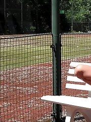 15 pictures - Pretty blonde pisses near the tennis court