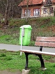 15 pictures - Stunning blonde pisses outside on a bench