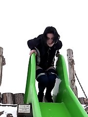 15 pictures - Public pissing for dark haired babe in the park