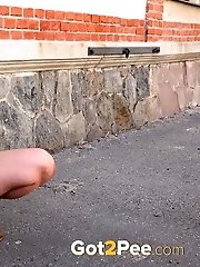 15 pictures - Brunette babe in her own public pissing video
