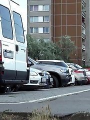 15 pictures - European babe pulls her panties to the side to pee