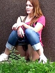 15 pictures - Redhead squats right down to piss