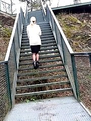 15 pictures - Blonde secretary squats to piss while outside