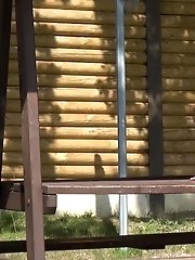 15 pictures - Gorgeous blonde pisses off a picnic table