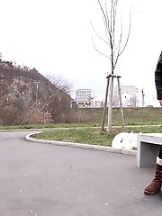 15 pictures - Chubby redhead leaves a puddle of piss behind