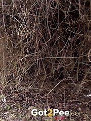 15 pictures - Brunette girl needs to pee while walking by a road