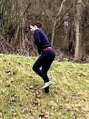 15 pictures - Antonia pees outside next to drainage pipe